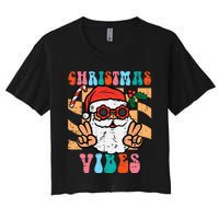 Groovy Santa Peace Christmas Vibes Retro Xmas Women's Crop Top Tee