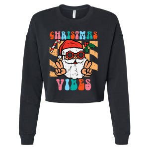 Groovy Santa Peace Christmas Vibes Retro Xmas Cropped Pullover Crew