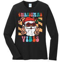 Groovy Santa Peace Christmas Vibes Retro Xmas Ladies Long Sleeve Shirt