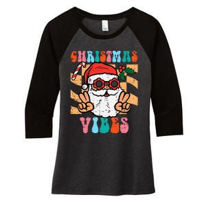 Groovy Santa Peace Christmas Vibes Retro Xmas Women's Tri-Blend 3/4-Sleeve Raglan Shirt