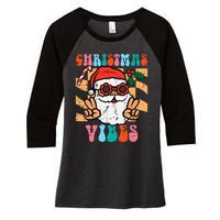 Groovy Santa Peace Christmas Vibes Retro Xmas Women's Tri-Blend 3/4-Sleeve Raglan Shirt