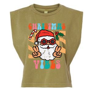 Groovy Santa Peace Christmas Vibes Retro Xmas Garment-Dyed Women's Muscle Tee