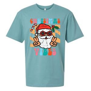 Groovy Santa Peace Christmas Vibes Retro Xmas Sueded Cloud Jersey T-Shirt