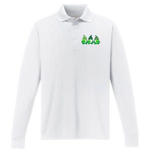 Gnome St Patricks Holiday Clover Performance Long Sleeve Polo