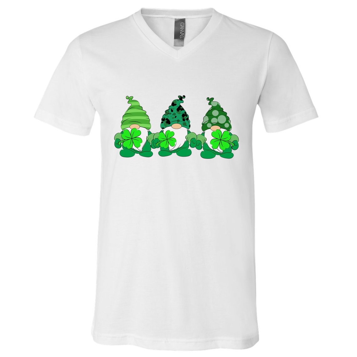Gnome St Patricks Holiday Clover V-Neck T-Shirt