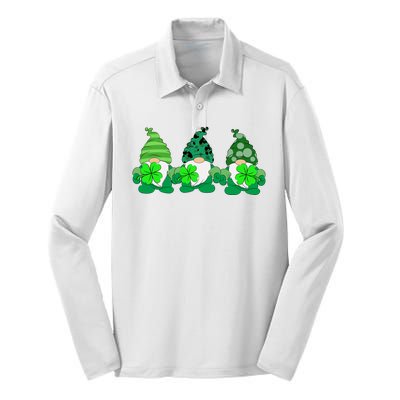 Gnome St Patricks Holiday Clover Silk Touch Performance Long Sleeve Polo