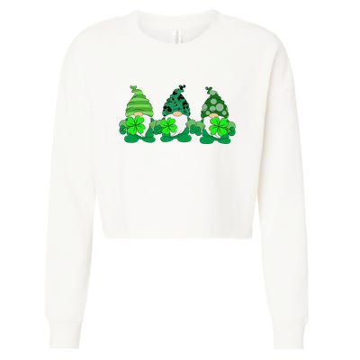 Gnome St Patricks Holiday Clover Cropped Pullover Crew