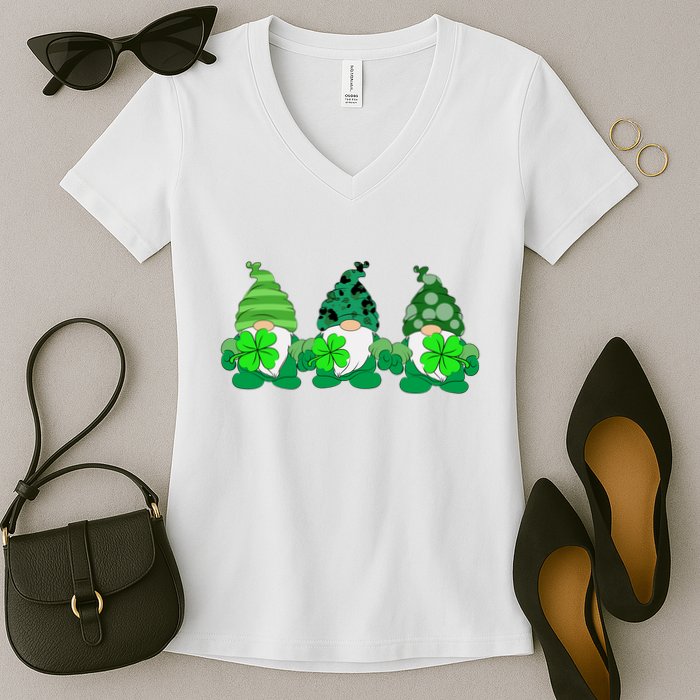 Gnome St Patricks Holiday Clover Women's V-Neck T-Shirt