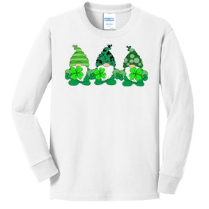 Gnome St Patricks Holiday Clover Kids Long Sleeve Shirt