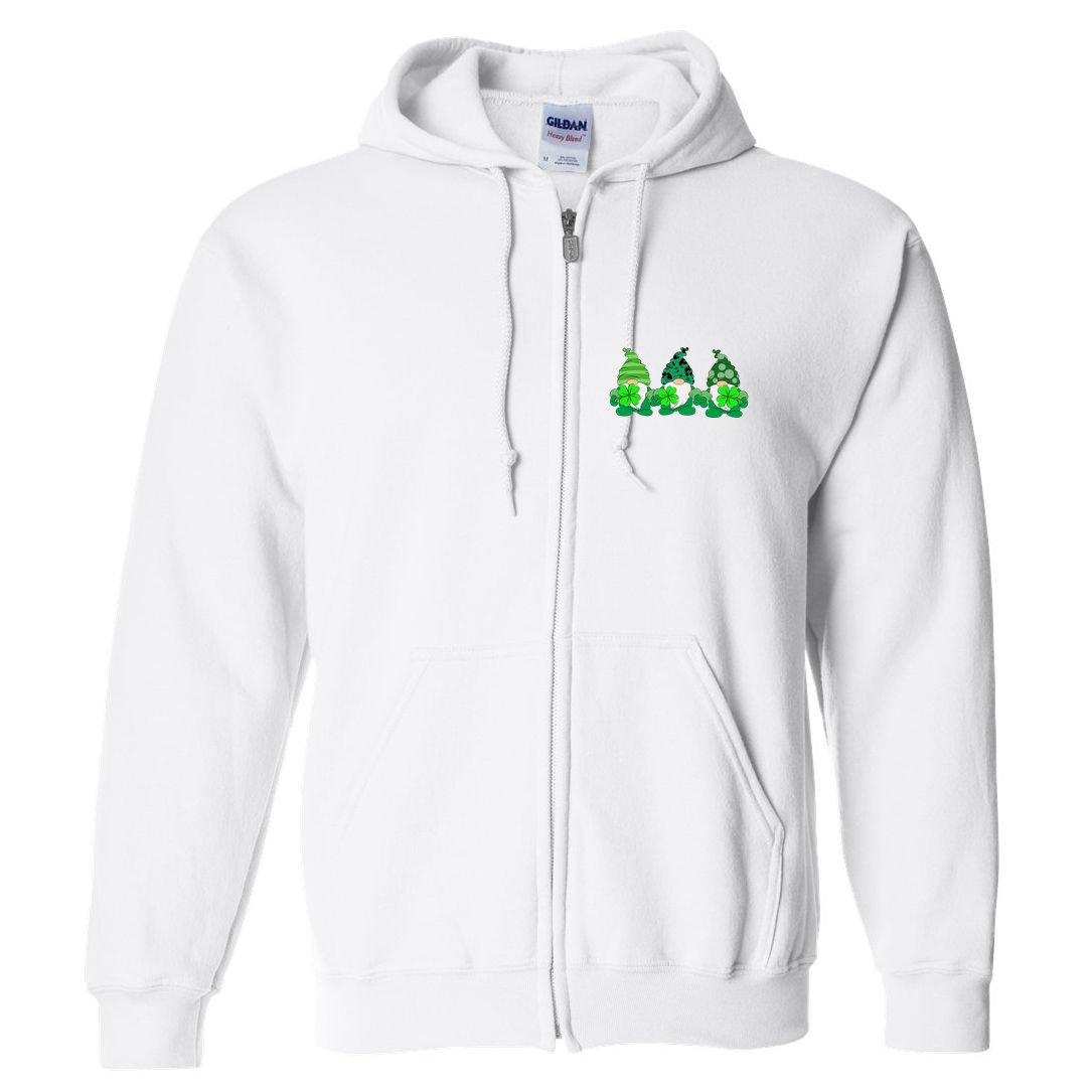 Gnome St Patricks Holiday Clover Full Zip Hoodie