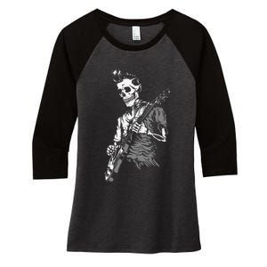 Graphic Skull Playing Guitar Hipster Guy Skeleton Guitarist Women's Tri-Blend 3/4-Sleeve Raglan Shirt