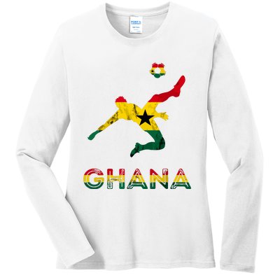 Ghana Soccer Player Ghana Ghanese Roots Evolution Ghana Flag Ladies Long Sleeve Shirt