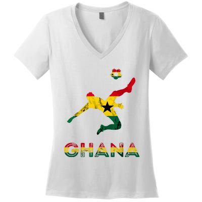 Ghana Soccer Player Ghana Ghanese Roots Evolution Ghana Flag Women's V-Neck T-Shirt