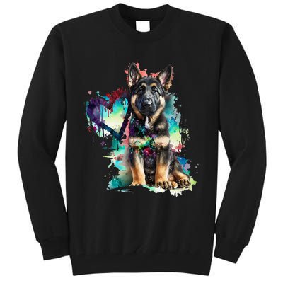 German Shepherd Puppy Mom Lover Watercolor Painting Heart Tall Sweatshirt