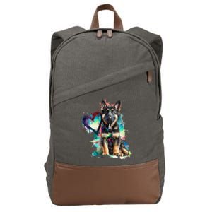 German Shepherd Puppy Mom Lover Watercolor Painting Heart Cotton Canvas Backpack