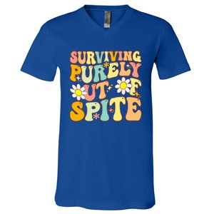 Groovy Surviving Purely Out Of Spite A Humorous Funny Joke V-Neck T-Shirt