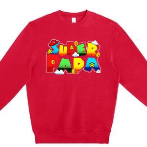 Gamer Super Papa Funny Father Day Gifts Gamer Gift For Papa Premium Crewneck Sweatshirt