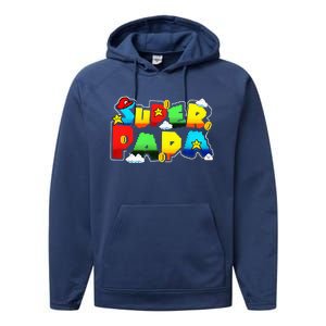 Gamer Super Papa Funny Father Day Gifts Gamer Gift For Papa Performance Fleece Hoodie