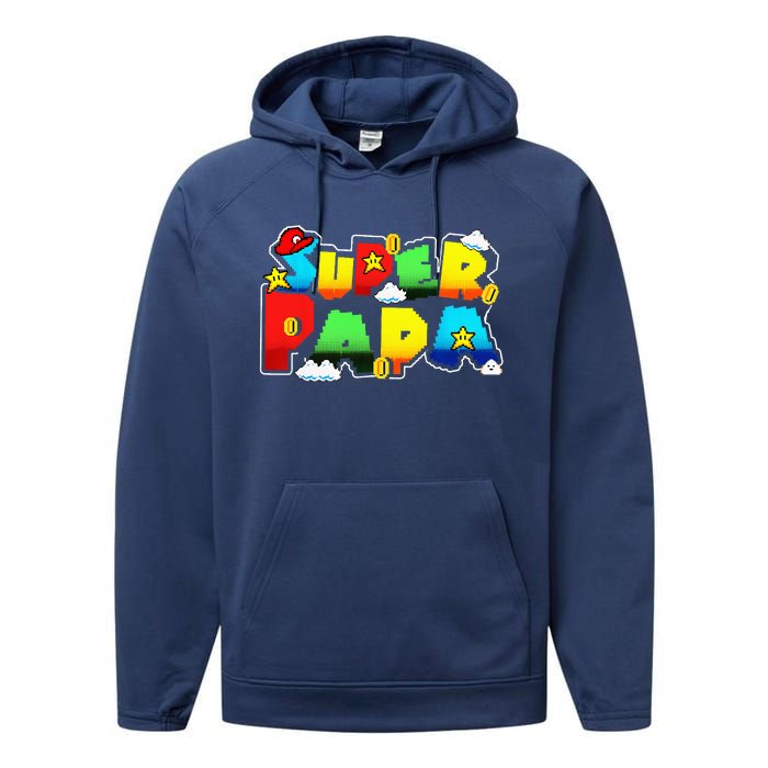 Gamer Super Papa Funny Father Day Gifts Gamer Gift For Papa Performance Fleece Hoodie