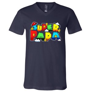 Gamer Super Papa Funny Father Day Gifts Gamer Gift For Papa V-Neck T-Shirt