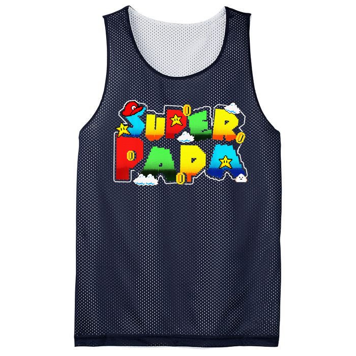 Gamer Super Papa Funny Father Day Gifts Gamer Gift For Papa Mesh Reversible Basketball Jersey Tank