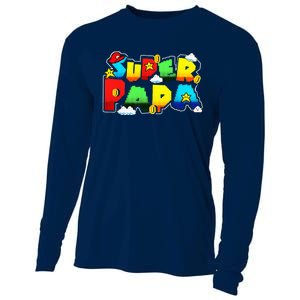 Gamer Super Papa Funny Father Day Gifts Gamer Gift For Papa Cooling Performance Long Sleeve Crew