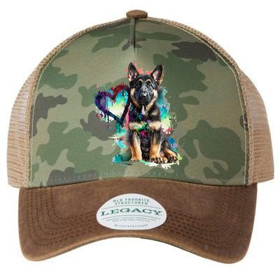 German Shepherd Puppy Mom Lover Watercolor Painting Heart Legacy Tie Dye Trucker Hat