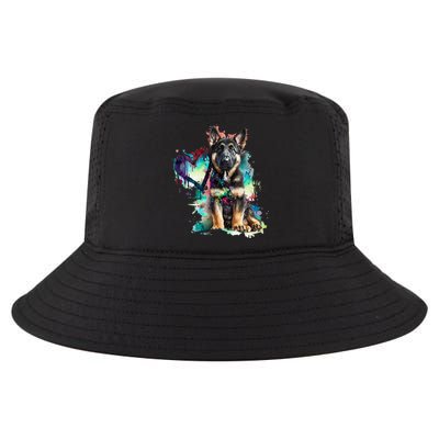 German Shepherd Puppy Mom Lover Watercolor Painting Heart Cool Comfort Performance Bucket Hat