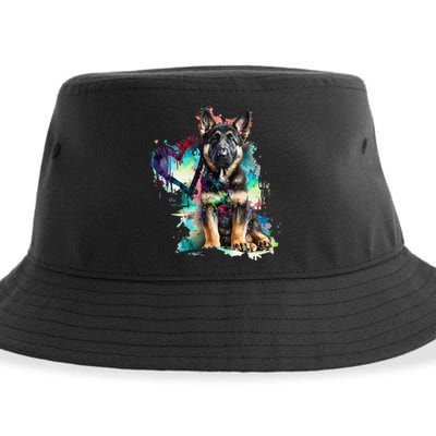 German Shepherd Puppy Mom Lover Watercolor Painting Heart Sustainable Bucket Hat