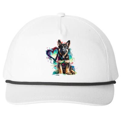 German Shepherd Puppy Mom Lover Watercolor Painting Heart Snapback Five-Panel Rope Hat