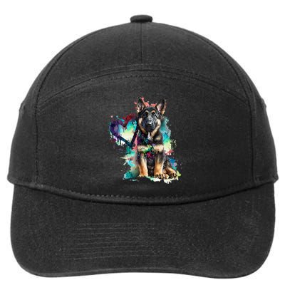 German Shepherd Puppy Mom Lover Watercolor Painting Heart 7-Panel Snapback Hat