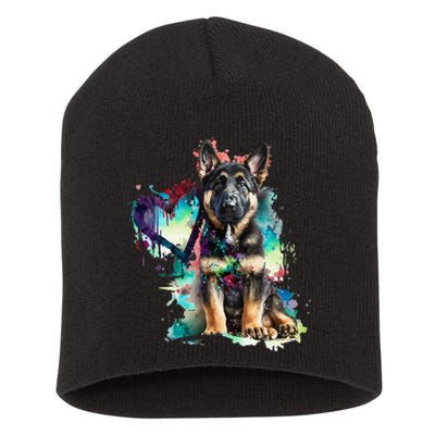 German Shepherd Puppy Mom Lover Watercolor Painting Heart Short Acrylic Beanie