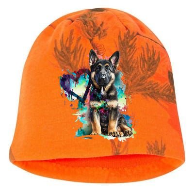 German Shepherd Puppy Mom Lover Watercolor Painting Heart Kati - Camo Knit Beanie