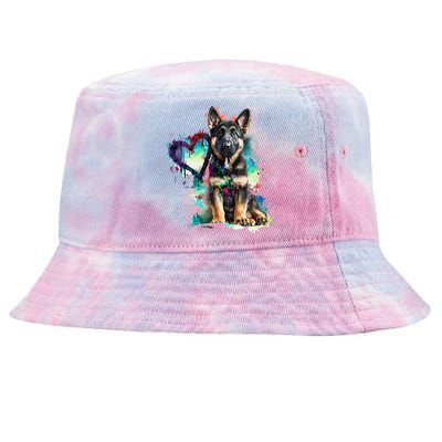 German Shepherd Puppy Mom Lover Watercolor Painting Heart Tie-Dyed Bucket Hat