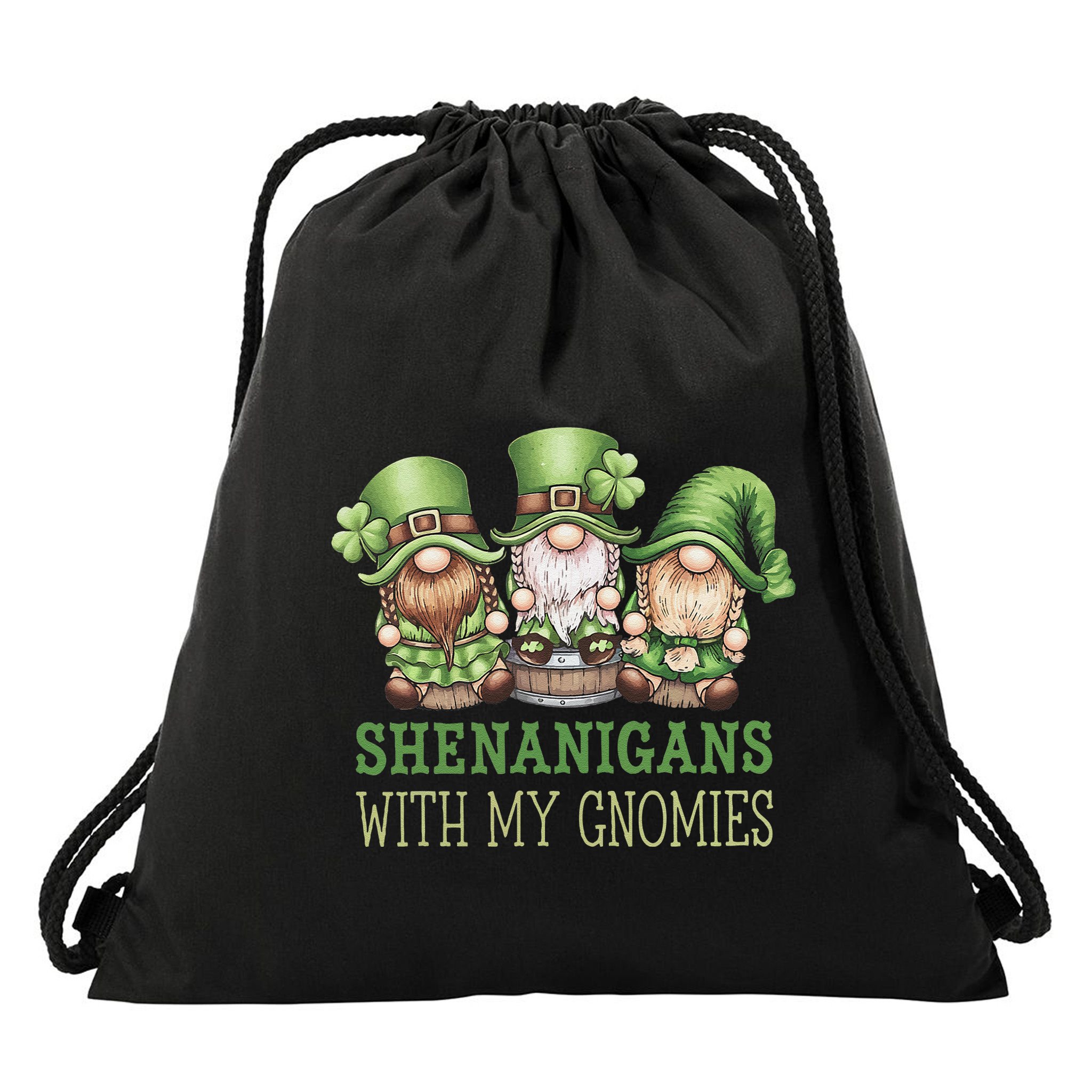 Gnome St Patricks Day Lucky Shamrock Leopard Gnomes Green .Png Drawstring Bag