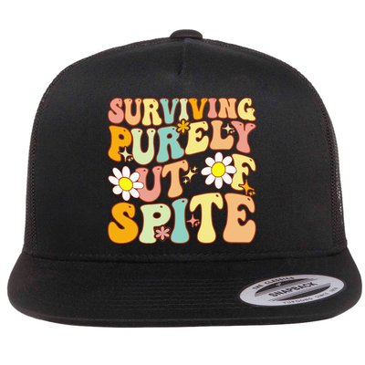 Groovy Surviving Purely Out Of Spite A Humorous Funny Joke Flat Bill Trucker Hat
