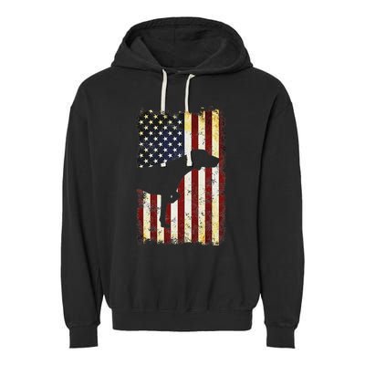 German Shorthaired Pointer Silhouette American Flag Garment-Dyed Fleece Hoodie