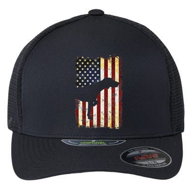 German Shorthaired Pointer Silhouette American Flag Flexfit Unipanel Trucker Cap