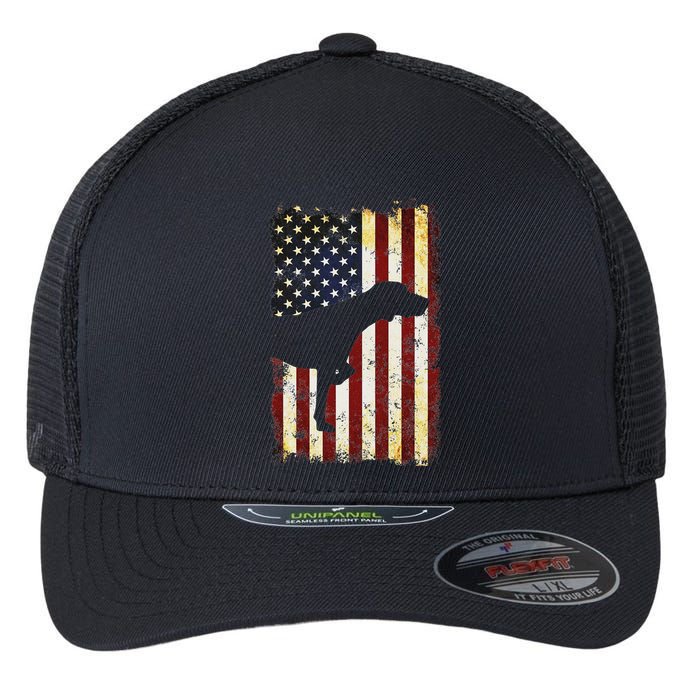 German Shorthaired Pointer Silhouette American Flag Flexfit Unipanel Trucker Cap