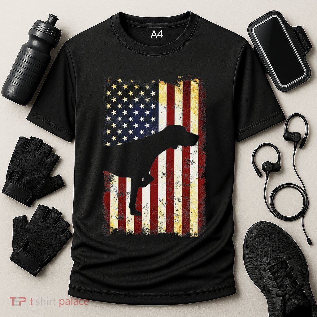 German Shorthaired Pointer Silhouette American Flag Performance Shirt