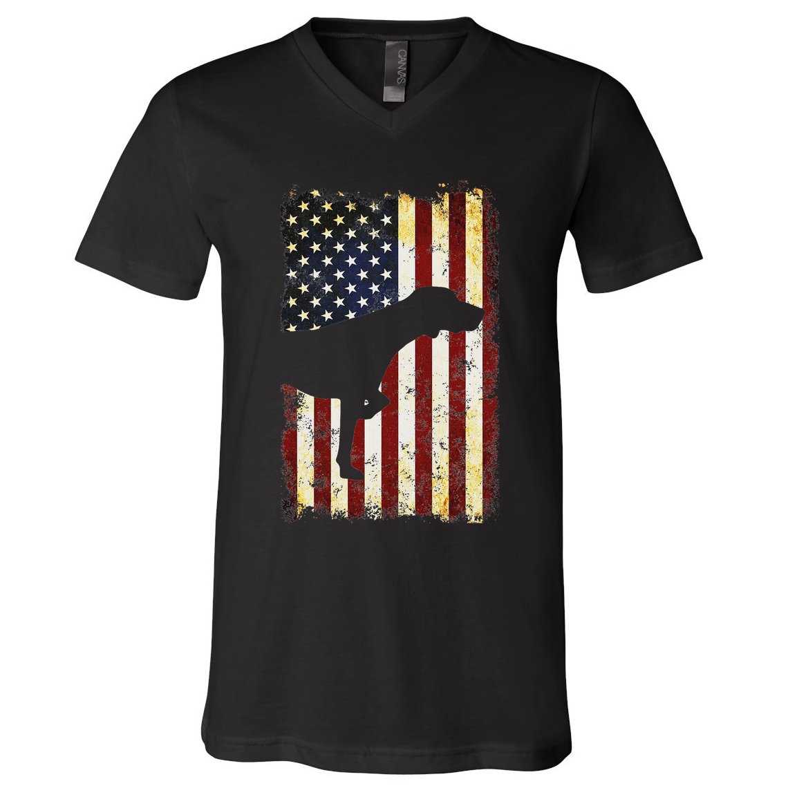 German Shorthaired Pointer Silhouette American Flag V-Neck T-Shirt