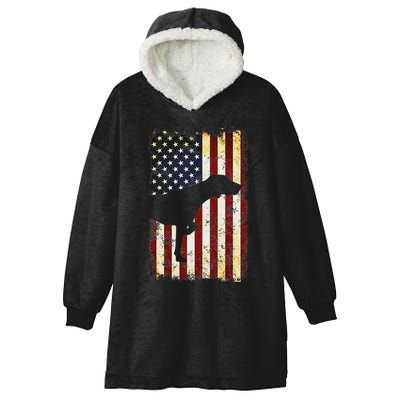 German Shorthaired Pointer Silhouette American Flag Hooded Wearable Blanket