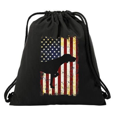 German Shorthaired Pointer Silhouette American Flag Drawstring Bag