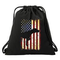 German Shorthaired Pointer Silhouette American Flag Drawstring Bag
