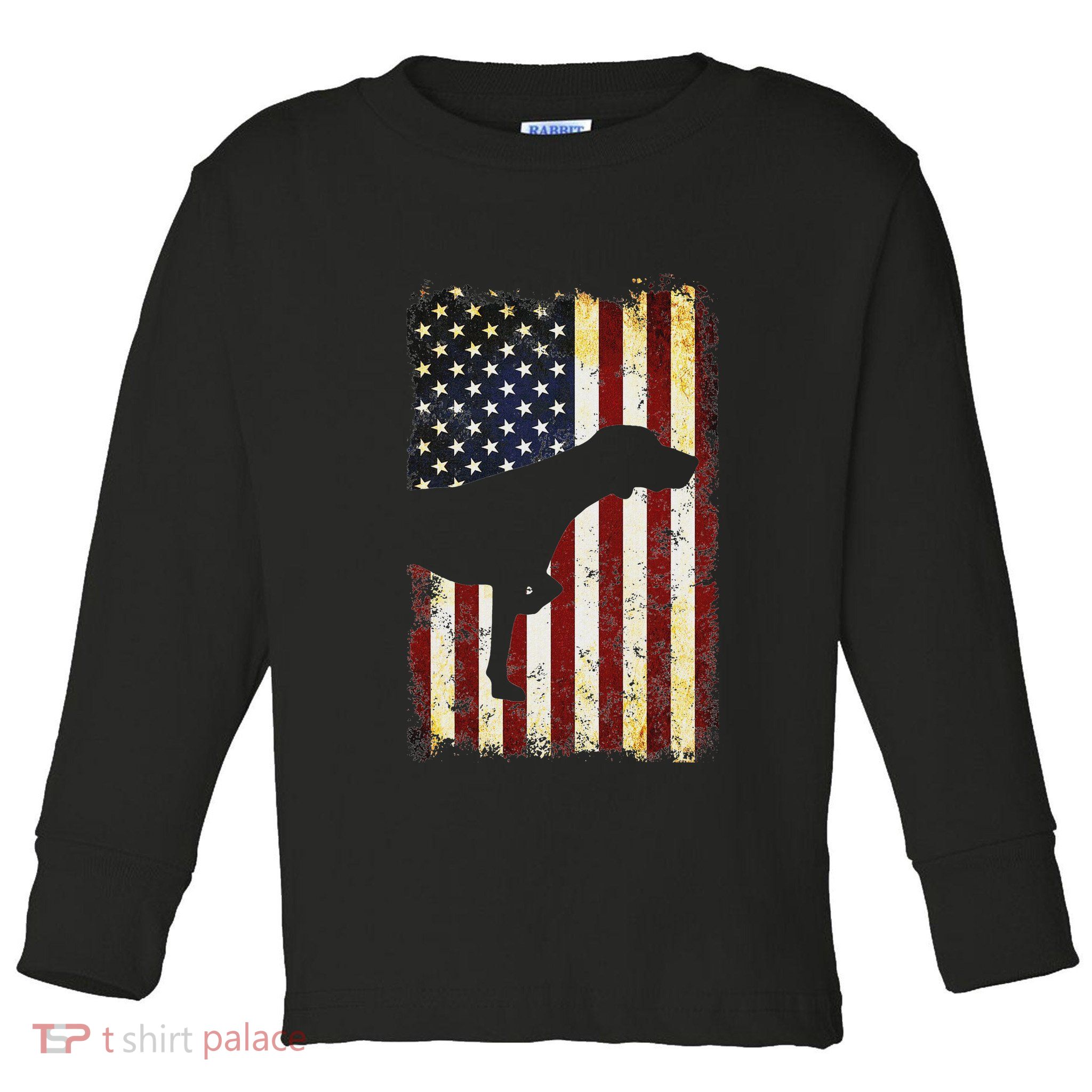 German Shorthaired Pointer Silhouette American Flag Toddler Long Sleeve Shirt