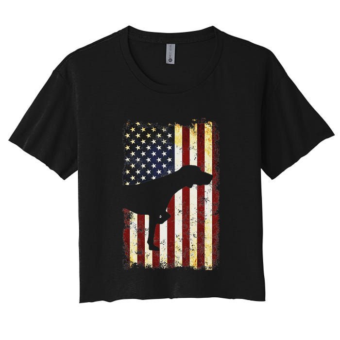 German Shorthaired Pointer Silhouette American Flag Women's Crop Top Tee