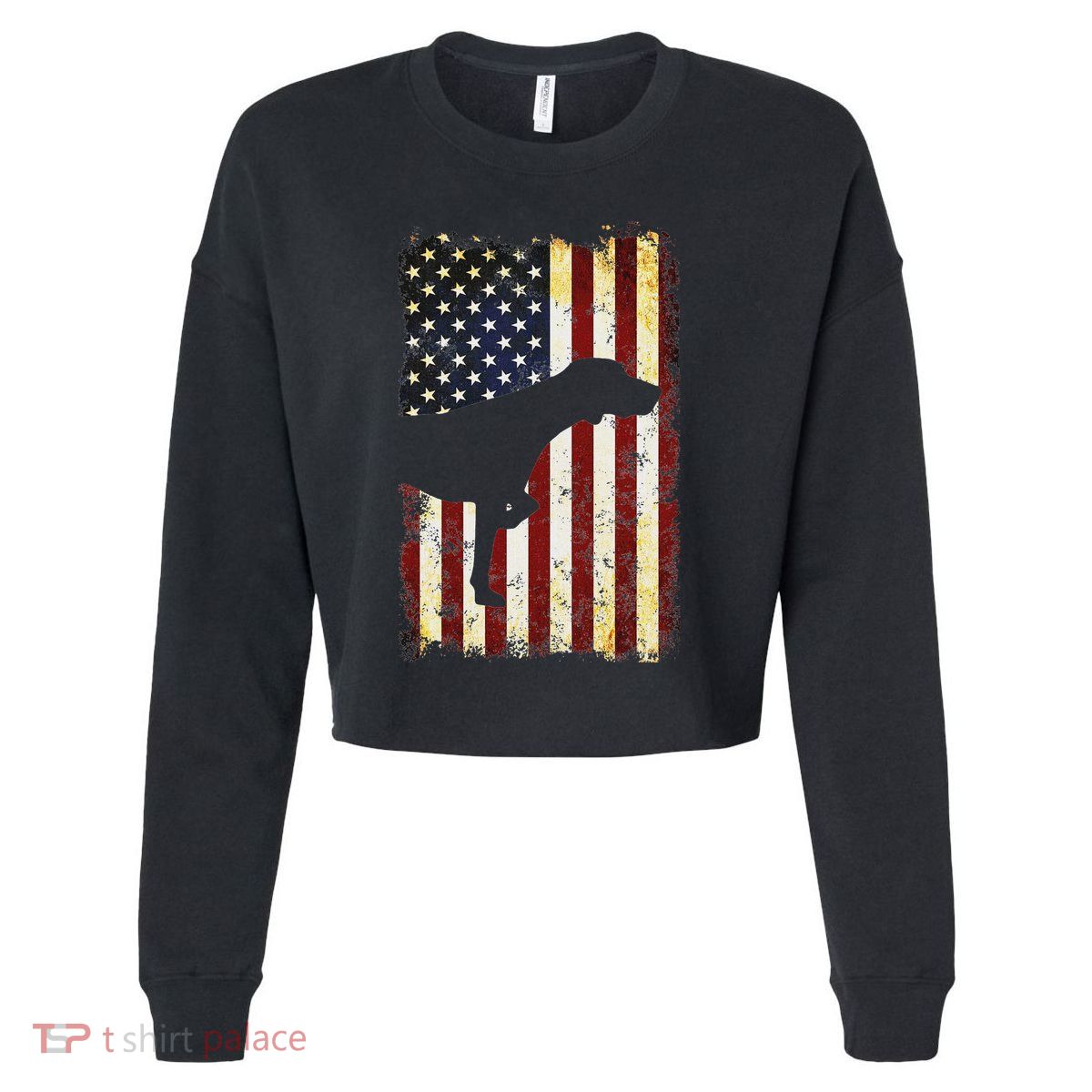 German Shorthaired Pointer Silhouette American Flag Cropped Pullover Crew