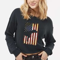 German Shorthaired Pointer Silhouette American Flag Cropped Pullover Crew
