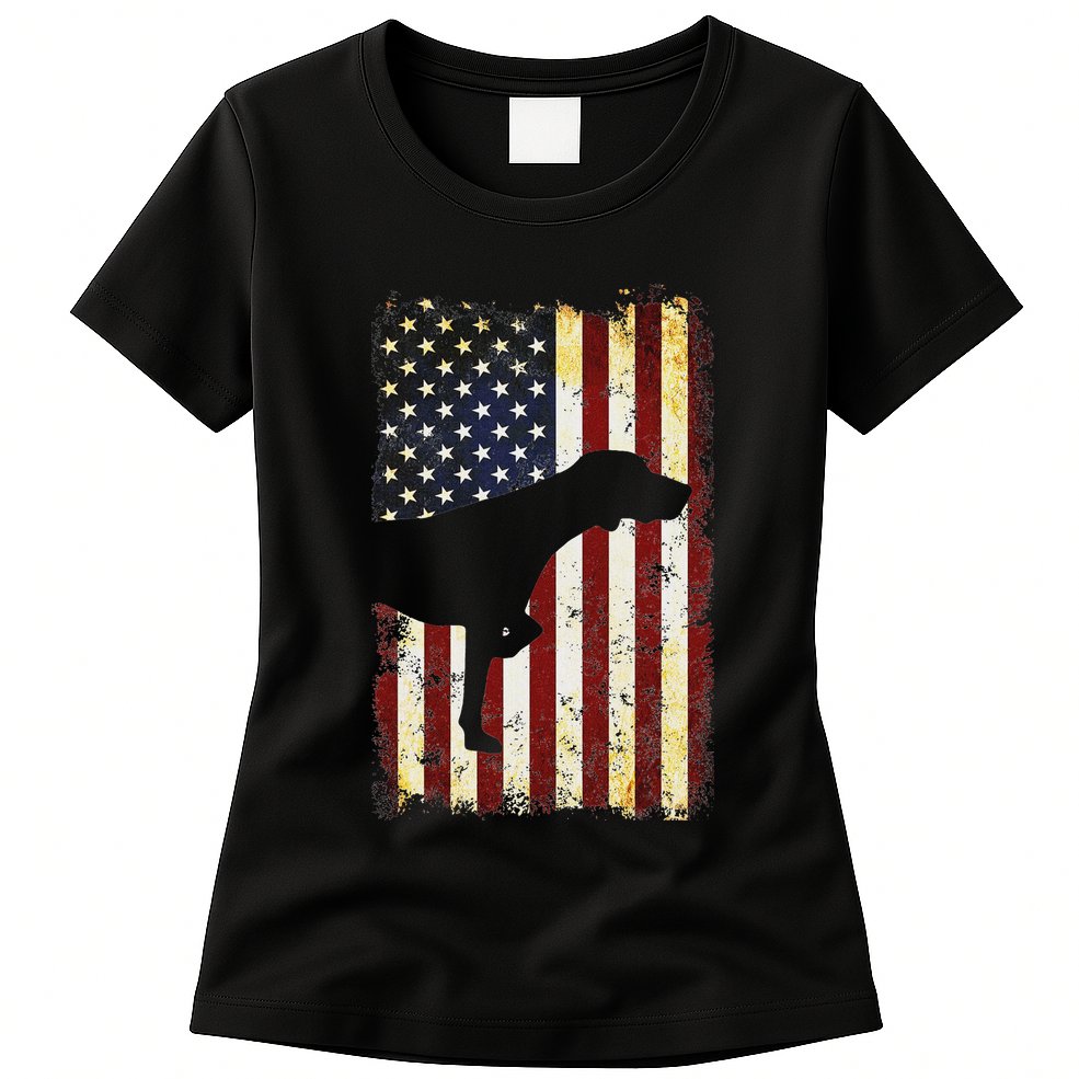 German Shorthaired Pointer Silhouette American Flag Womens T-Shirt