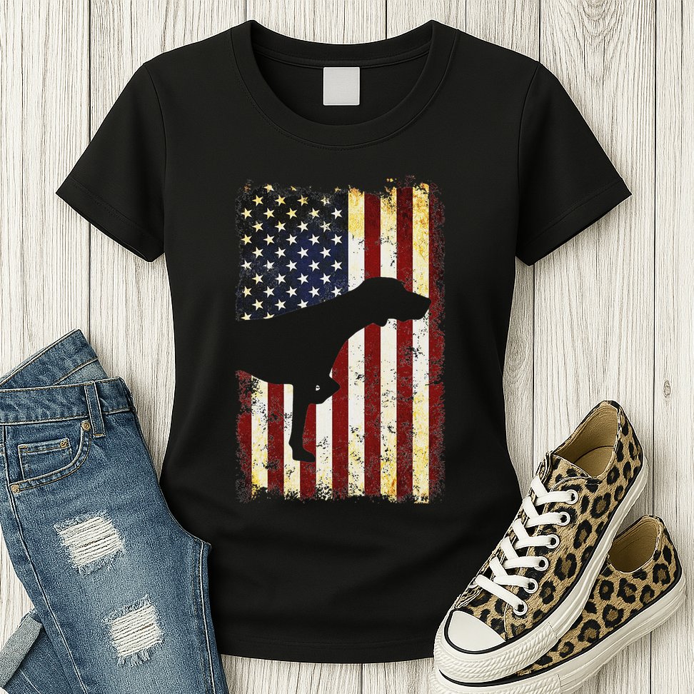 German Shorthaired Pointer Silhouette American Flag Womens T-Shirt
